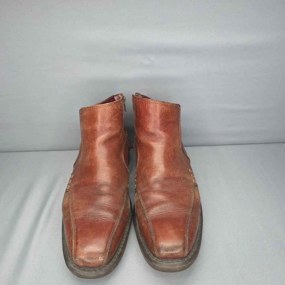Dr. Martens Smiths Boots Mens 10 Womens 11 Brown Asymmetric Ankle Zip Up Leather